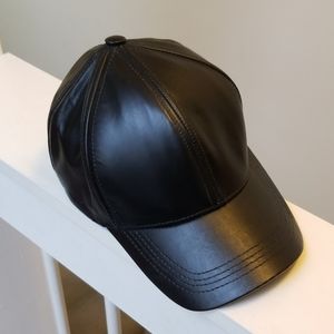 Black leather baseball cap